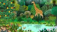Kirikou découvre grâce à la girafe des lieux verdoyants qui lui étaient inconnus (Kirikou et les bêtes sauvages)