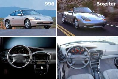 La Boxster et la 996 sont identiques de l'avant jusqu'aux portières, le tableau de bord aussi est pareil à quelques légères nuances près.