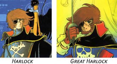 à part la barbe, le design de Harlock est le même que ce luide son père