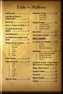 Table des matières de la notice du jeu de cartes