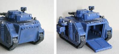Ouverture de la trappe arri&egrave;re du Pr&eacute;dator (Warhammer 40.000)