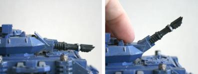 Articulation du canon de la tourelle du Pr&eacute;dator (Warhammer 40.000)