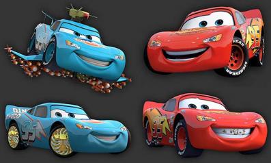 Flash McQueen s'imagine en bleu Dinoco et tournant des films.