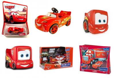 Exemples de produits dérivés et de jouets Cars à l'effigie de Flash McQueen