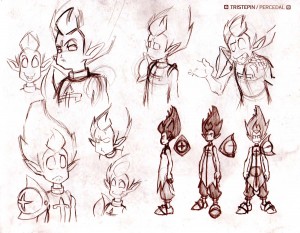 Croquis de recherche sur Tristepin de Percedal (Page 99 du Tome 2 de l'Art Book de Wakfu)