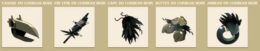 La panoplie  du Corbeau Noir dans le jeu vidéo Dofus