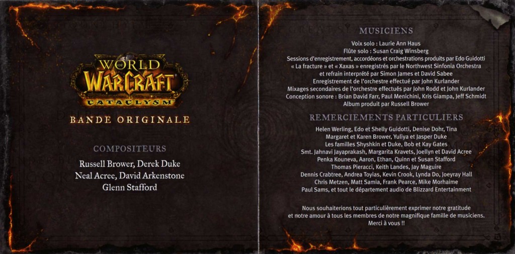 Page 2 et 3 du livret de l'OST du jeu Cataclysm (World of Warcraft)