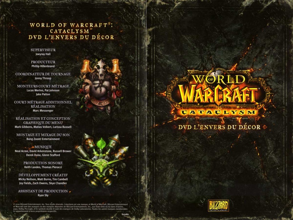 Couverture du livret du DVD du making of du jeu Cataclysm (World of Warcraft)