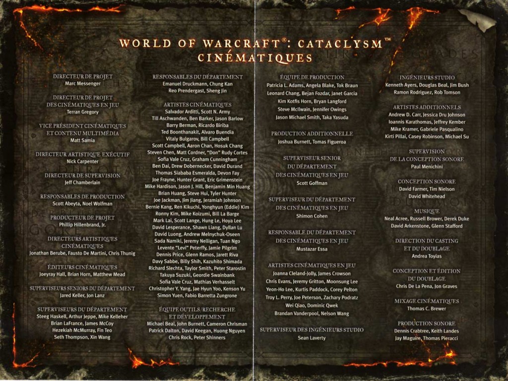 Page 2 et 3 du livret du DVD du making of du jeu Cataclysm (World of Warcraft)