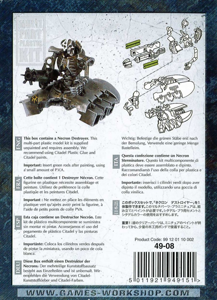 Dos du packaging du Destroyer Necron avec notice de montage (Warhammer 40.000)