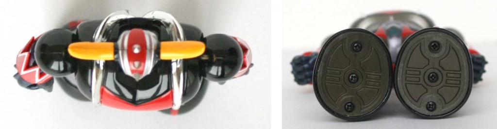 Vue de dessus et dessous du Goldorak Soul of Chogokin GX-04S (Bandai die-cast)
