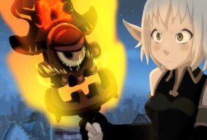 Remington est intéressé par l'épée Bourlof que tient Evangelyne (Wakfu)