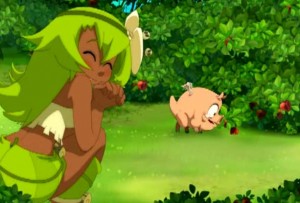 Amalia trouve un petit Dragon Cochon (Wakfu)