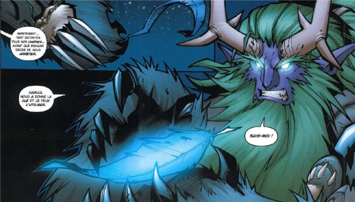 Broll lance sa magie sur une plume Le druide Broll Mantelours se prépare à appeler un hypogriffe grâce à une plume qui lui a été donnée par l'archuidruide Hamuull (World of Warcraft bande-dessinées Tome 2 : l’appel du destin)
