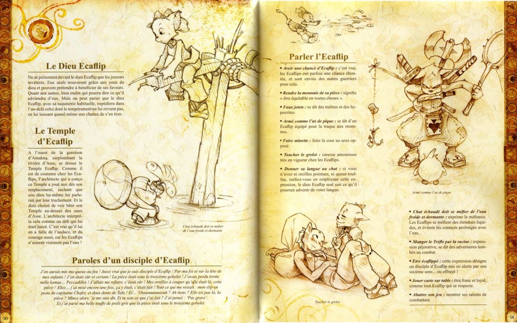 Présentation du dieu Ecaflip et de sa classe (Page 90 de l'Art Book Dofus Session 2)