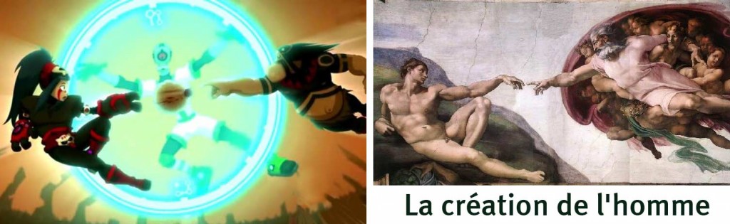 Cette scène est inspiré de la peinture "la création de l'homme" par Michel-Ange