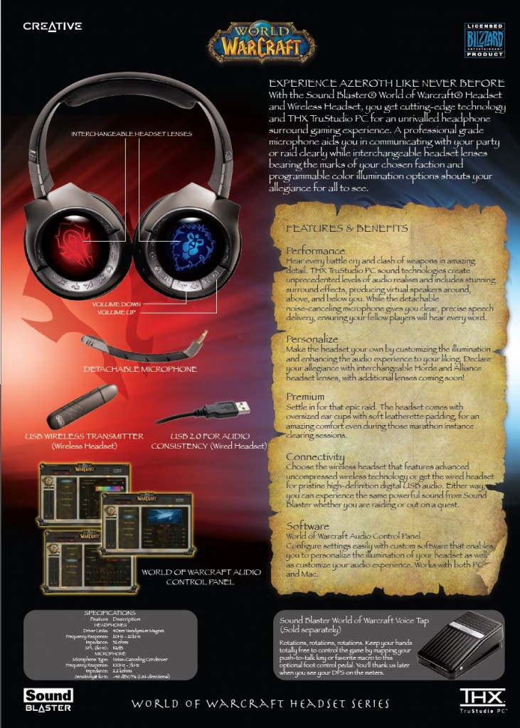 Page 1 de la présentation officielle du casque World of Warcraft / Soundblaster