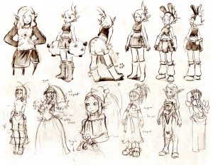 Croquis de recherche sur Evangelyne (art book Wakfu 5)