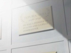 La plaque commémorative de la tombe de Tetuoru Irita (Herlock, Endless odyssey - Albator)