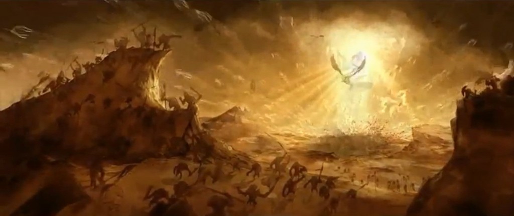 Vision d'une prophétie dans Diablo 3 avec le combat des anges et les démons