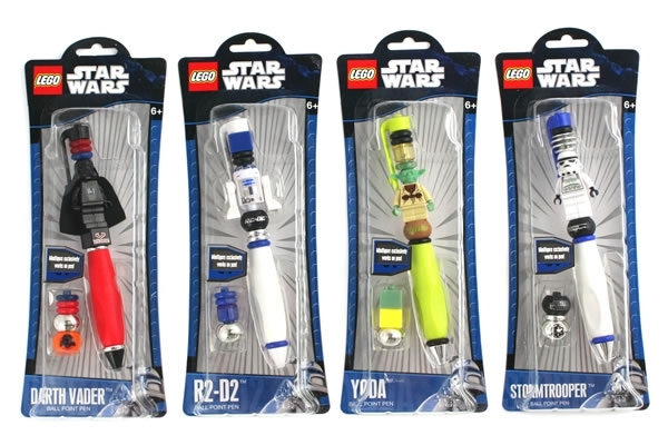 Stylo Lego / Star Wars avec Dard Vador, R2 D2, Yoda et un Stormtrooper