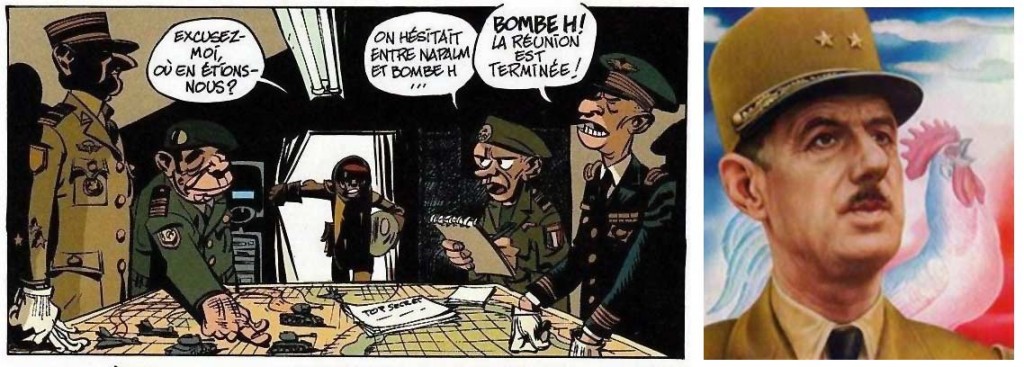 Le personnage de gauche est une caricature du Général de Gaulle - Alerte aux Zorkons (Spirou et Fantasio - tome 51)