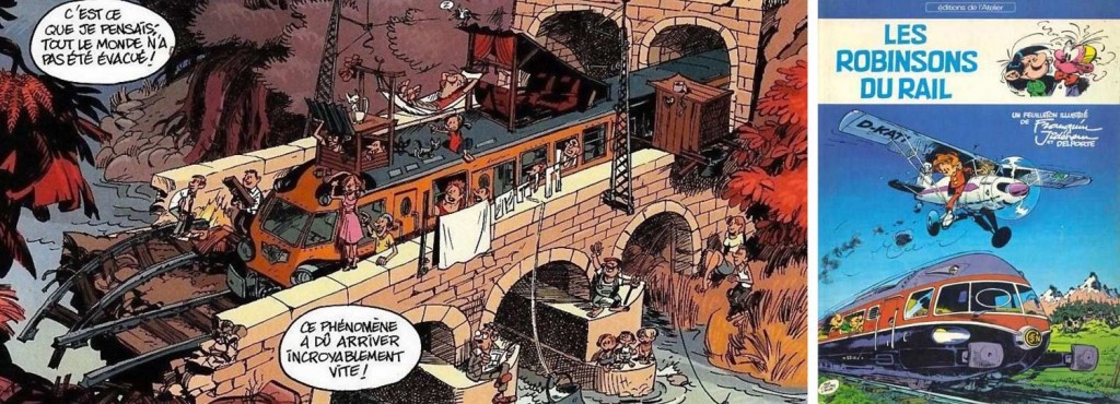 Le train est un clin d’œil à celui des Robinsons du Rail illustré par Franquin - Alerte aux Zorkons (Spirou et Fantasio - tome 51)
