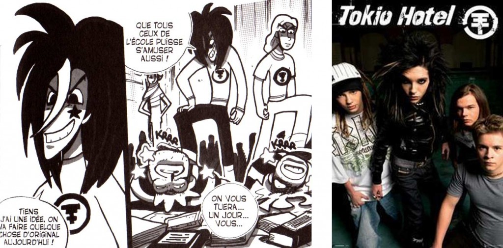 La bande de voyous qui tabassent Karibd et Silar sont des caricatures des membres du groupe Tokio Hotel