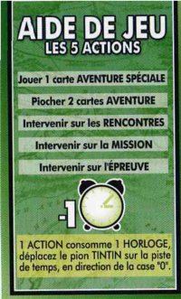 Dos de la carte d'aide du jeu de société les aventures de Tintin