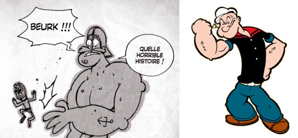 Le tatouage d'ancre et la forme du bras évoque Popeye