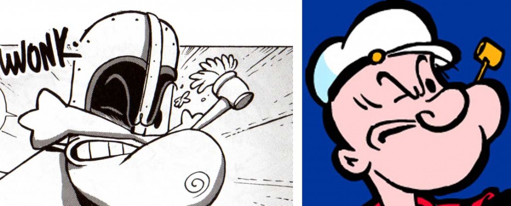 La pipe pleine d'épinards est un clin d'oeil à celle de Popeye