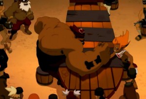 Tristepin affronte Brisetibia au bras de fer (Wakfu)