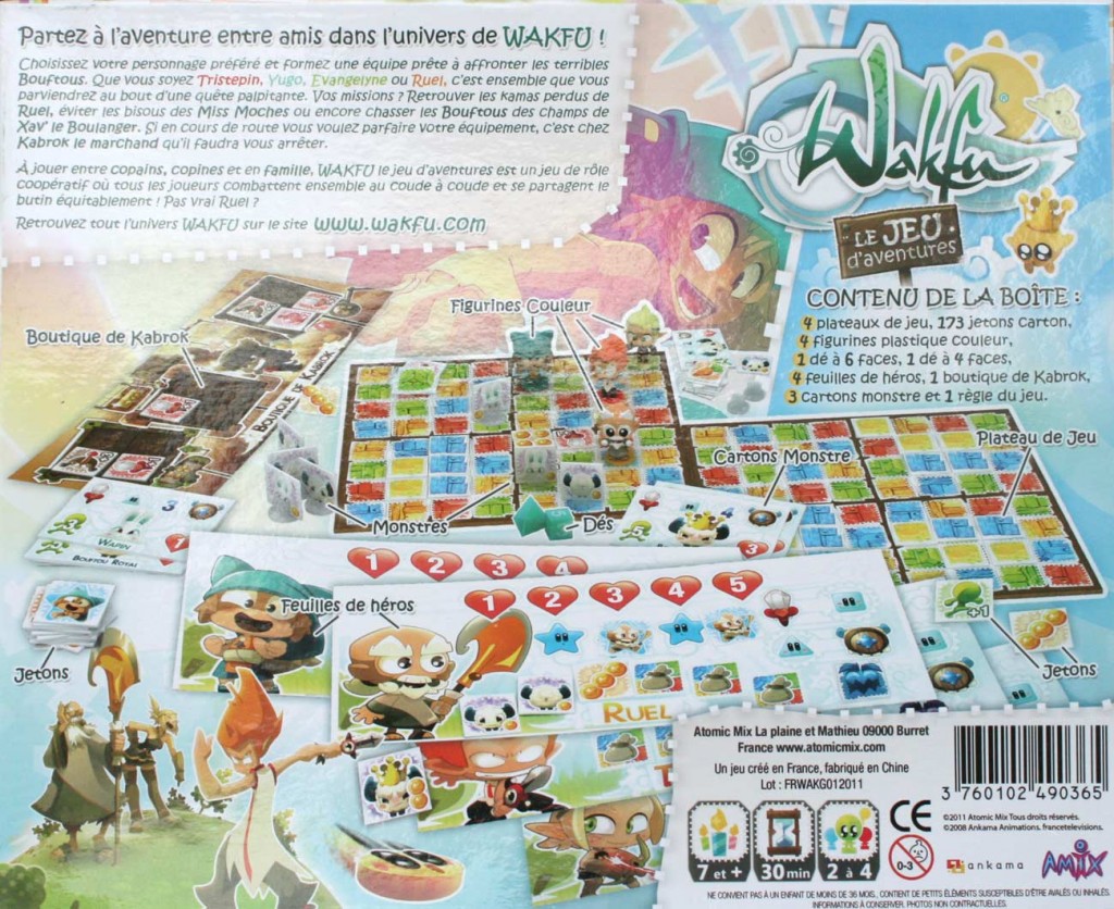 Dos du packaging du jeu d’aventures Wakfu (jeu de société)