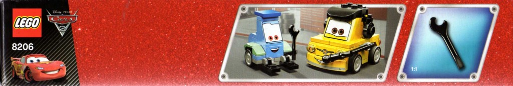 Vue de dessus du packaging du Lego 8206 - Guido et Luigi Tokyo Pit Stop (Cars 2)