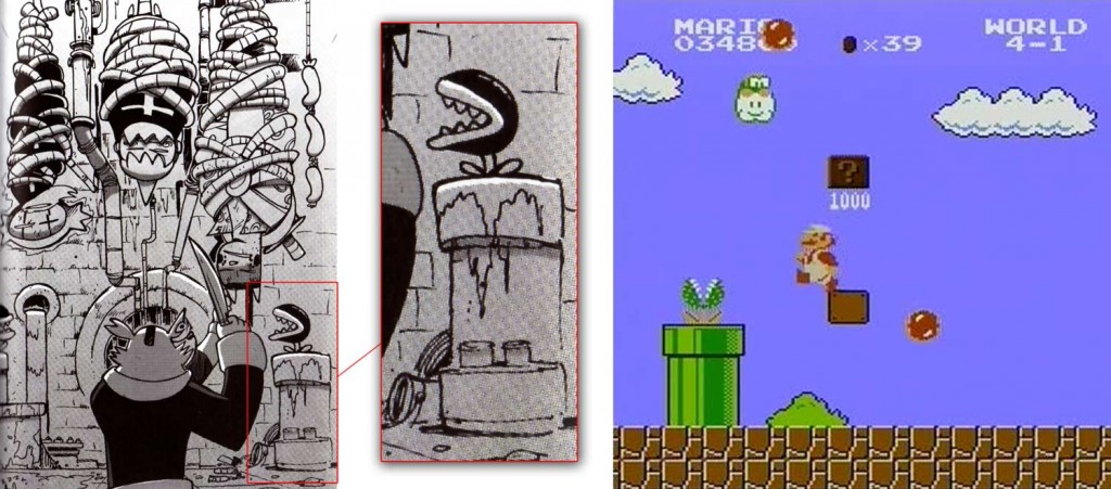 La plante qui sort d’un tuyau est une allusion au jeu Super Mario Bros de Nintendo.