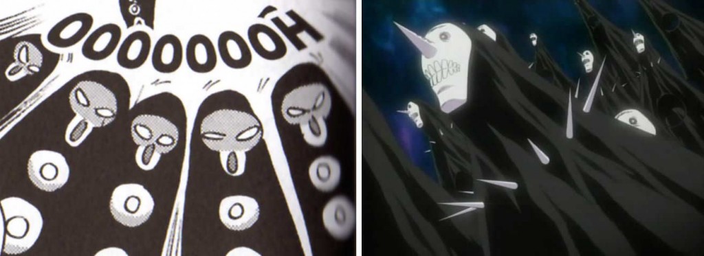 Les espèces de fantômes noirs sont une allusion aux Menos, des Hollow tirés du manga Bleach