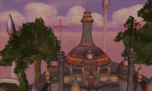 Extérieur du fort Poupre où a lieu l'instance du même nom (Dalaran, World of Warcraft)