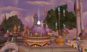 Vue de Dalaran prise en volant au milieu de la ville (World of Warcraft)