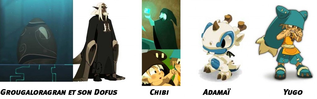 Grougaloragran et son Dofus, Chibi, Adamai et Yugo (Wakfu)