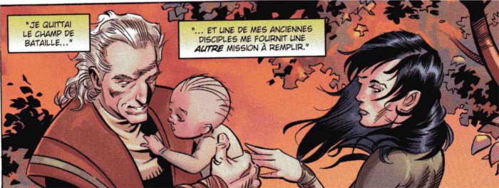 Satele Shan abandonne son bébé Theron au jedi N'gani Zho dans le comics Star Wars : The Old Republic - Soleils perdus