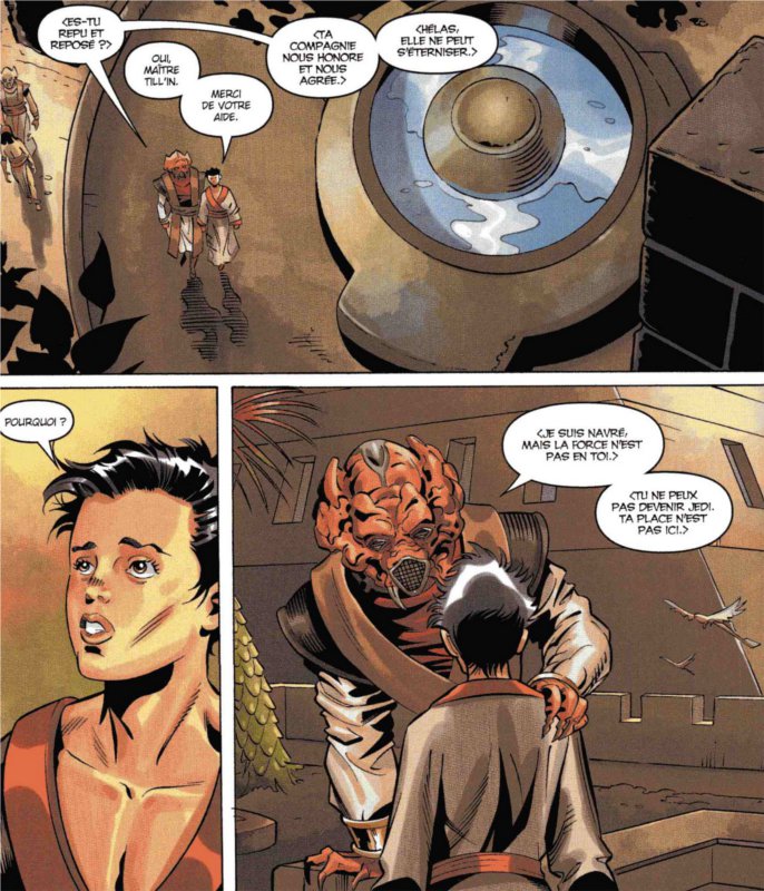 Un maître jedi apprend au jeune Theron Shan qu'il ne peut pas utiliser la Force
