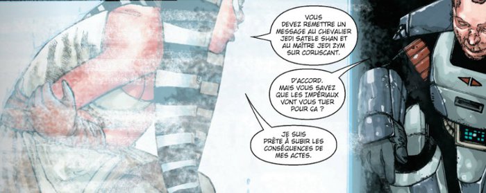 Dar'nala prisonnière de l'Empire donne sa version de l'attaque de son vaisseau à un chasseur de prime