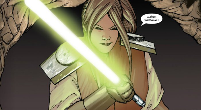 Satele Shan arrête les combats entre les siths et les forces de son maitre Dar'Nala sur Dantooine