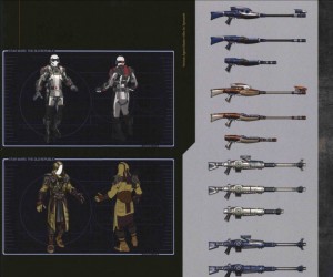 Page 2 sur l'agent secret impérial qui présente des recherches de visuel de la classe (The Art and Making of Star Wars : The Old Republic)