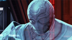 Dark Baras parlant à son padawan dans Star Wars : The Old Republic lors de l'arrivée sur son vaisseau