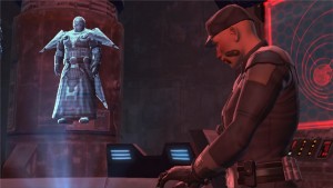 Dark Baras en communication avec un soldat de l'Empire dans Star Wars : The Old Republic