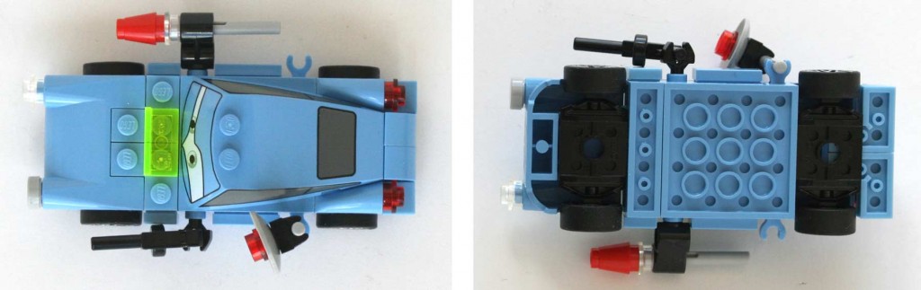 Vue de dessus et dessous de Finn McMissile (Lego 9480 - Cars 2)