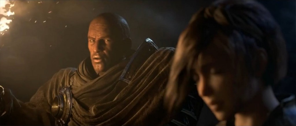 Tyraël avec Léah participe au bûcher funéraire de Deckard Cain dans Diablo 3