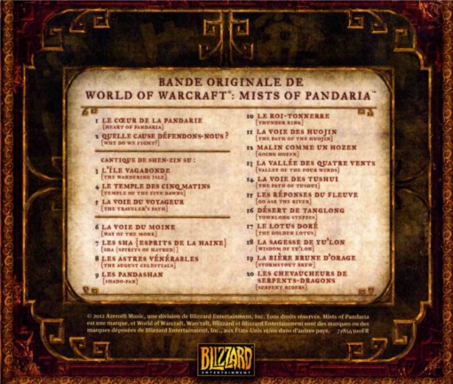 Playlist de l'OST Mists of Pandaria (fournie avec l'édition collector)