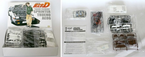 Contenu de la boîte de la Toyota Trueno AE 86 d'Initial D - ech 1/24 (Aoshima) 